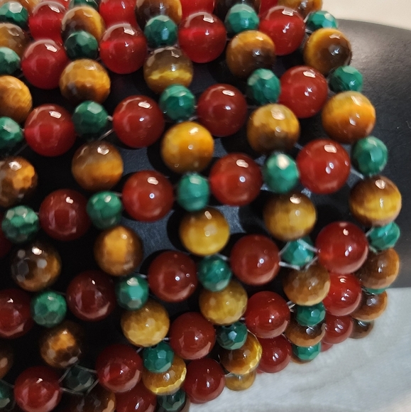 VINTAGE 1970s Natural Stone BRACELET – Vein Agate, Malachite, Tiger Eye - Picture 13 of 14